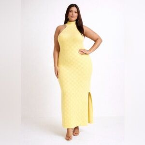 Eloquii Basket Weave Halter Neck Sweater knit Maxi Dress butter Yellow 18/20